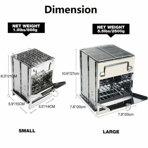 Portable Stainless Steel Wood Burning Camping Stove – Folding Picnic & BBQ Grill (Compact & Lightweight)