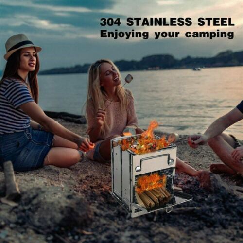 Portable Stainless Steel Wood Burning Camping Stove – Folding Picnic & BBQ Grill (Compact & Lightweight)