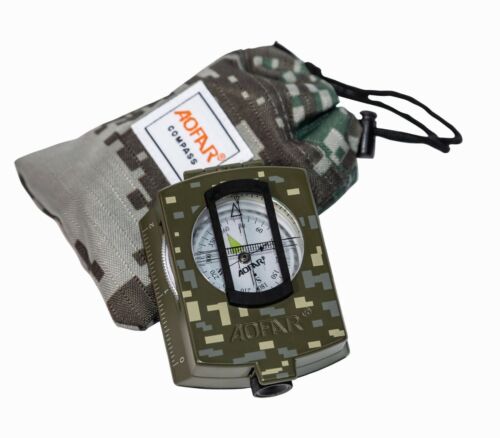 Military Lensatic Sighting Metal Compass with Carrying Pouch