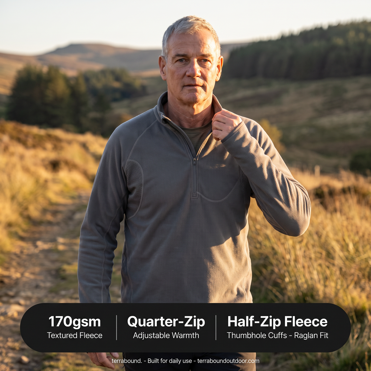 Men's Fleece Jacket - Half-Zip Pullover - Walking & Hiking Midlayer