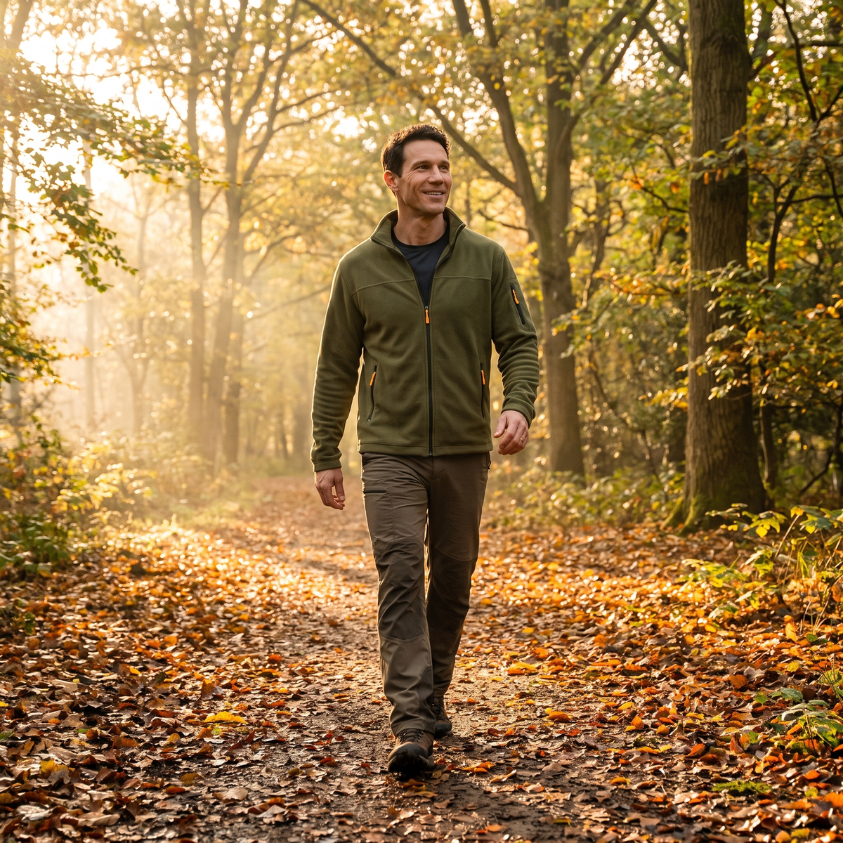 Men's Fleece Jacket - Full Zip Stand Collar - Walking & Hiking Midlayer