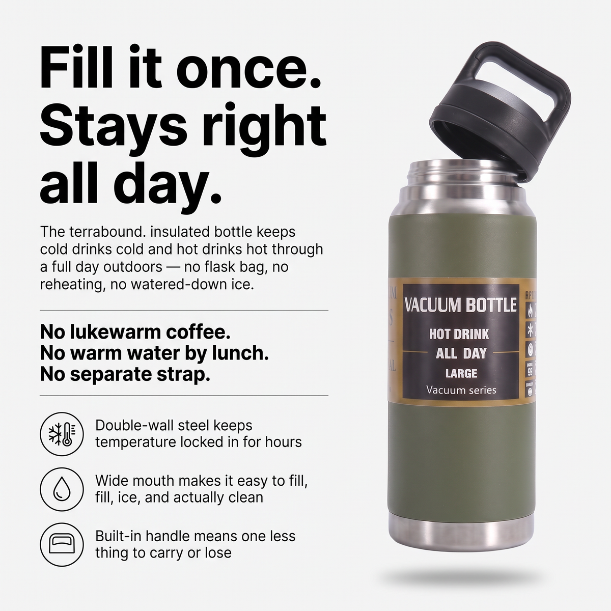 Water Bottle - Insulated Stainless Steel - Double-Wall Vacuum Flask
