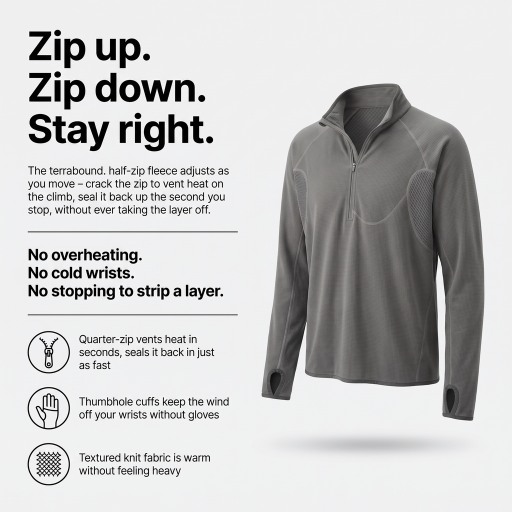 Men's Fleece Jacket - Half-Zip Pullover - Walking & Hiking Midlayer