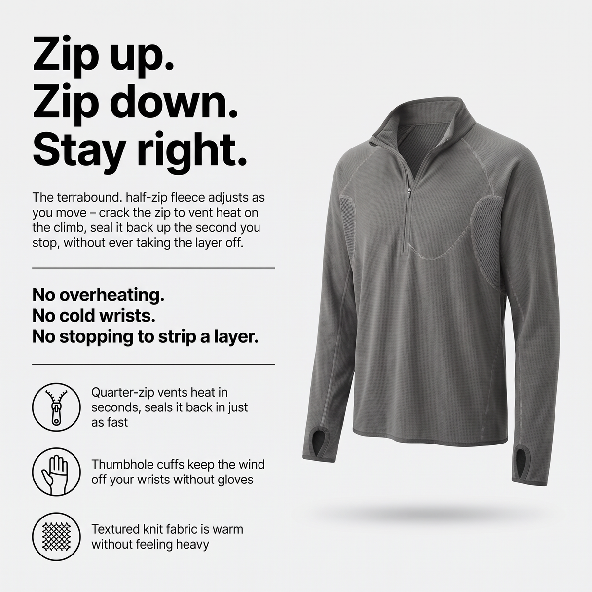Men's Fleece Jacket - Half-Zip Pullover - Walking & Hiking Midlayer
