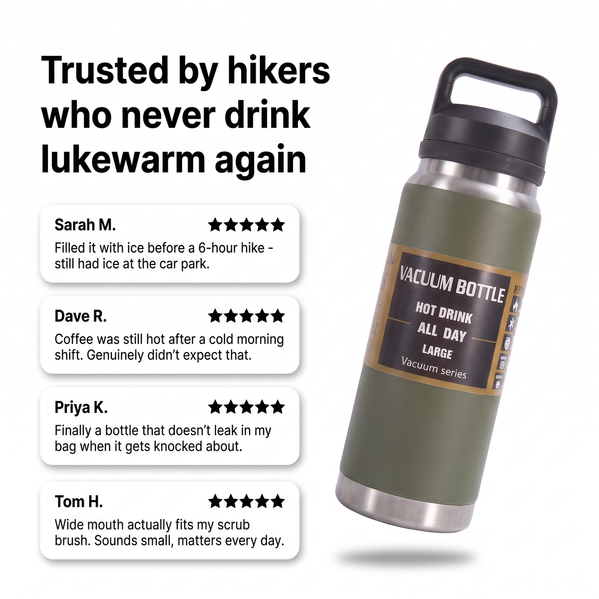 Water Bottle - Insulated Stainless Steel - Double-Wall Vacuum Flask
