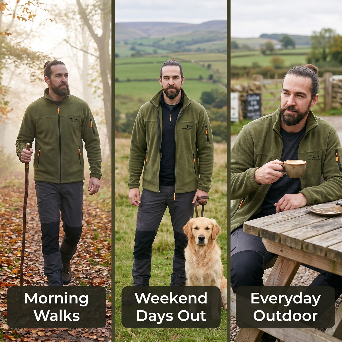 Men's Fleece Jacket - Full Zip Stand Collar - Walking & Hiking Midlayer
