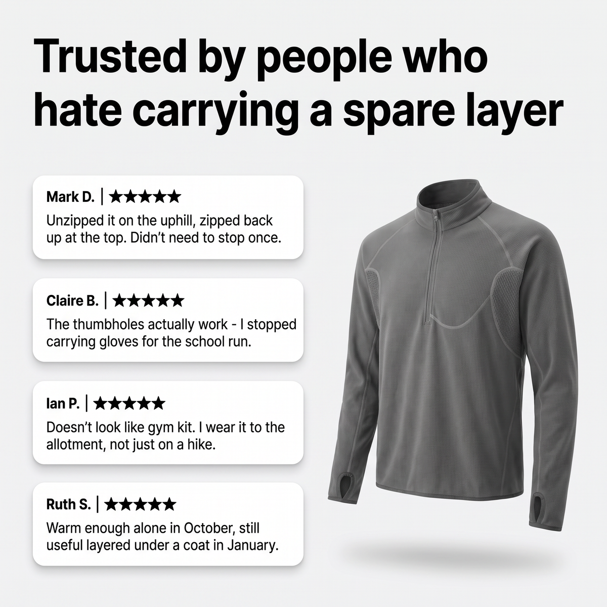 Men's Fleece Jacket - Half-Zip Pullover - Walking & Hiking Midlayer