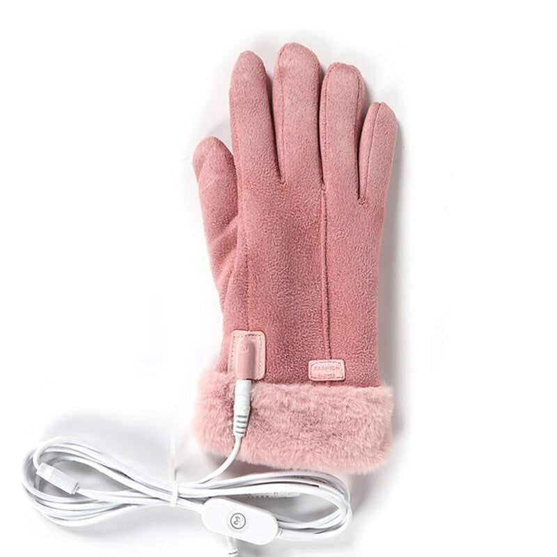 Women's Heated Gloves with Rechargeable Battery Faux Fur Cuffs and Fleece Lining