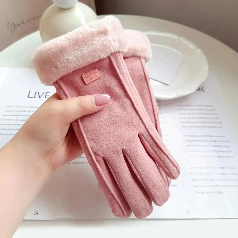 Women's Heated Gloves with Rechargeable Battery Faux Fur Cuffs and Fleece Lining