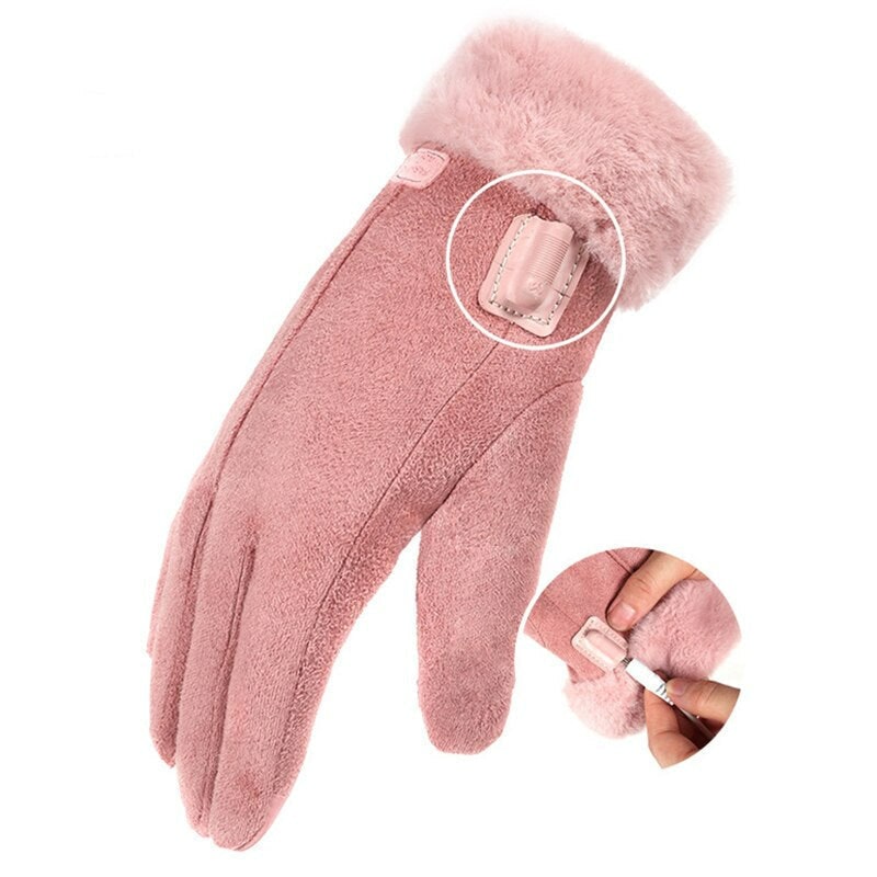Women's Heated Gloves with Rechargeable Battery Faux Fur Cuffs and Fleece Lining