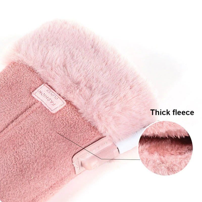 Women's Heated Gloves with Rechargeable Battery Faux Fur Cuffs and Fleece Lining