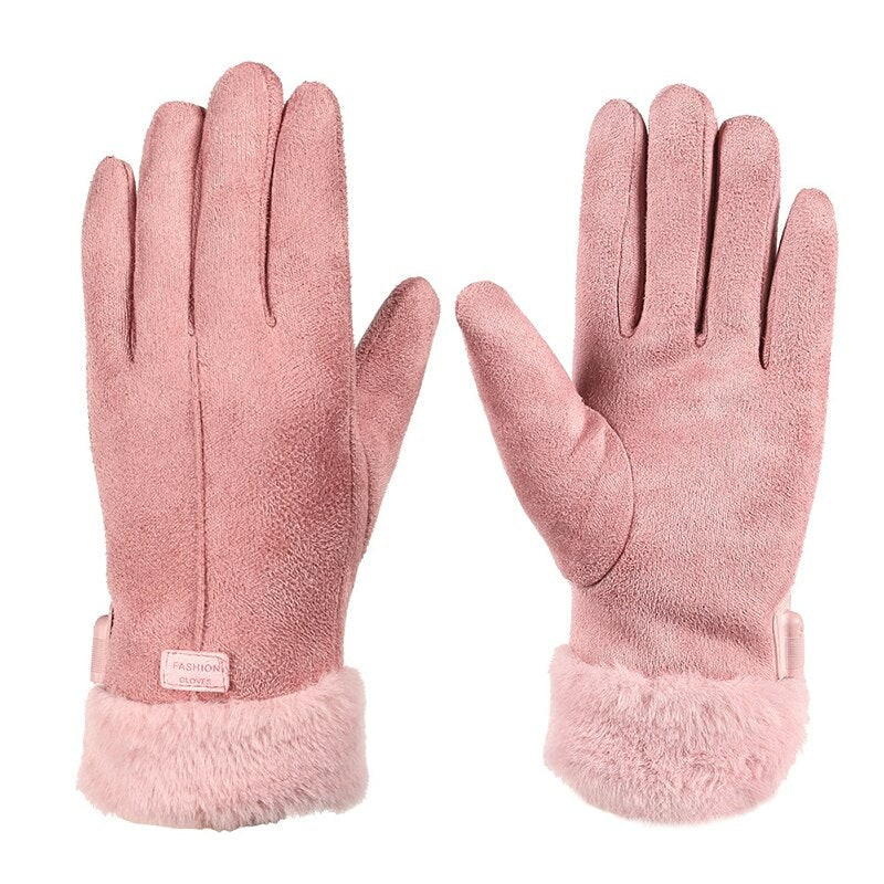 Women's Heated Gloves with Rechargeable Battery Faux Fur Cuffs and Fleece Lining