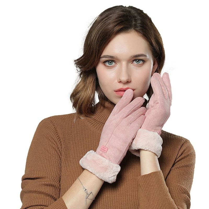 Women's Heated Gloves with Rechargeable Battery Faux Fur Cuffs and Fleece Lining