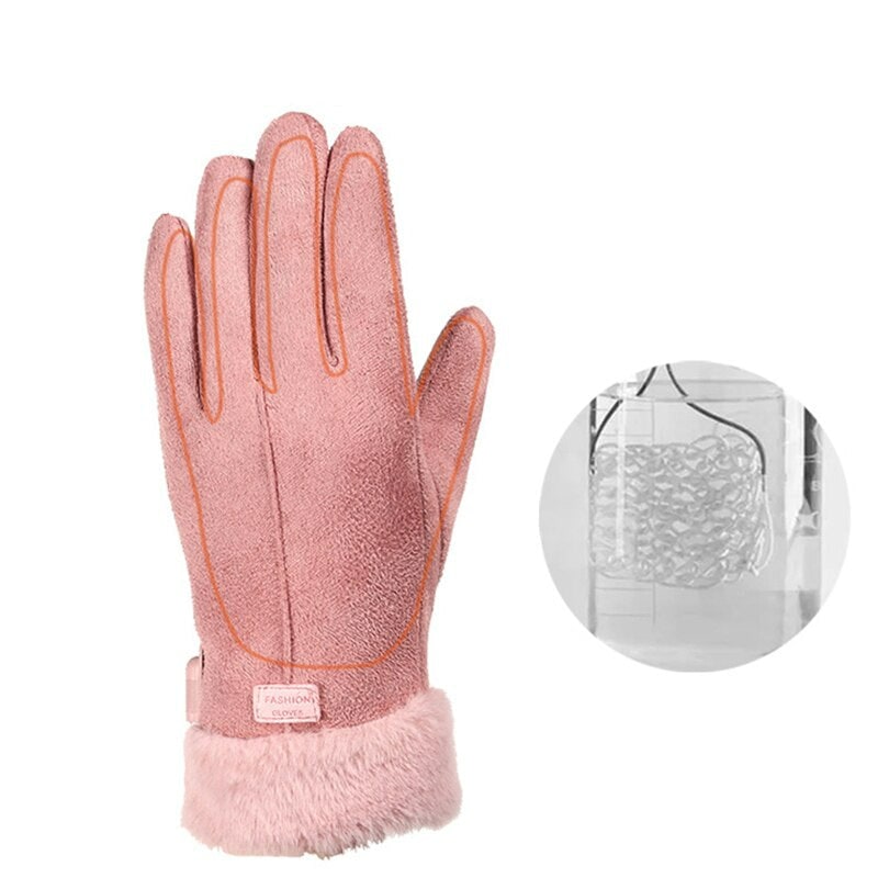 Women's Heated Gloves with Rechargeable Battery Faux Fur Cuffs and Fleece Lining