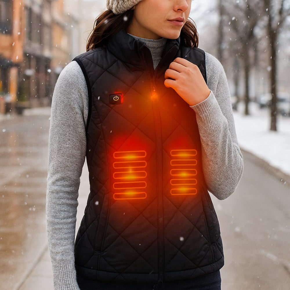 Women's Heated Vest with Electric Quilted Design and Stand Collar for Lightweight