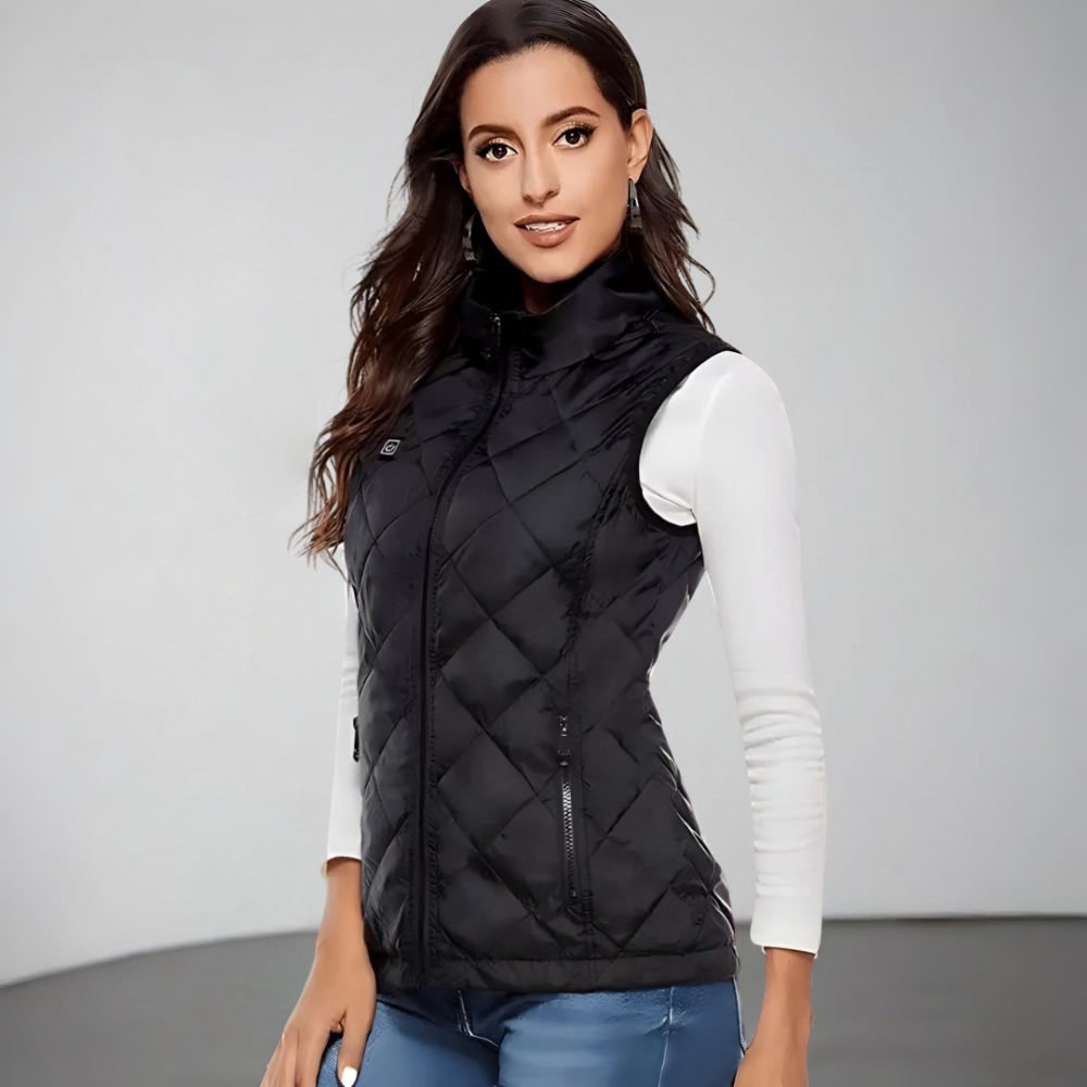 Women's Heated Vest with Electric Quilted Design and Stand Collar for Lightweight