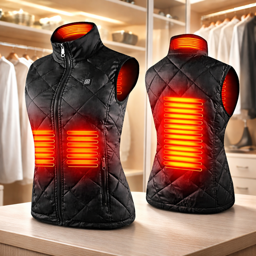 Women's Heated Vest with Electric Quilted Design and Stand Collar for Lightweight