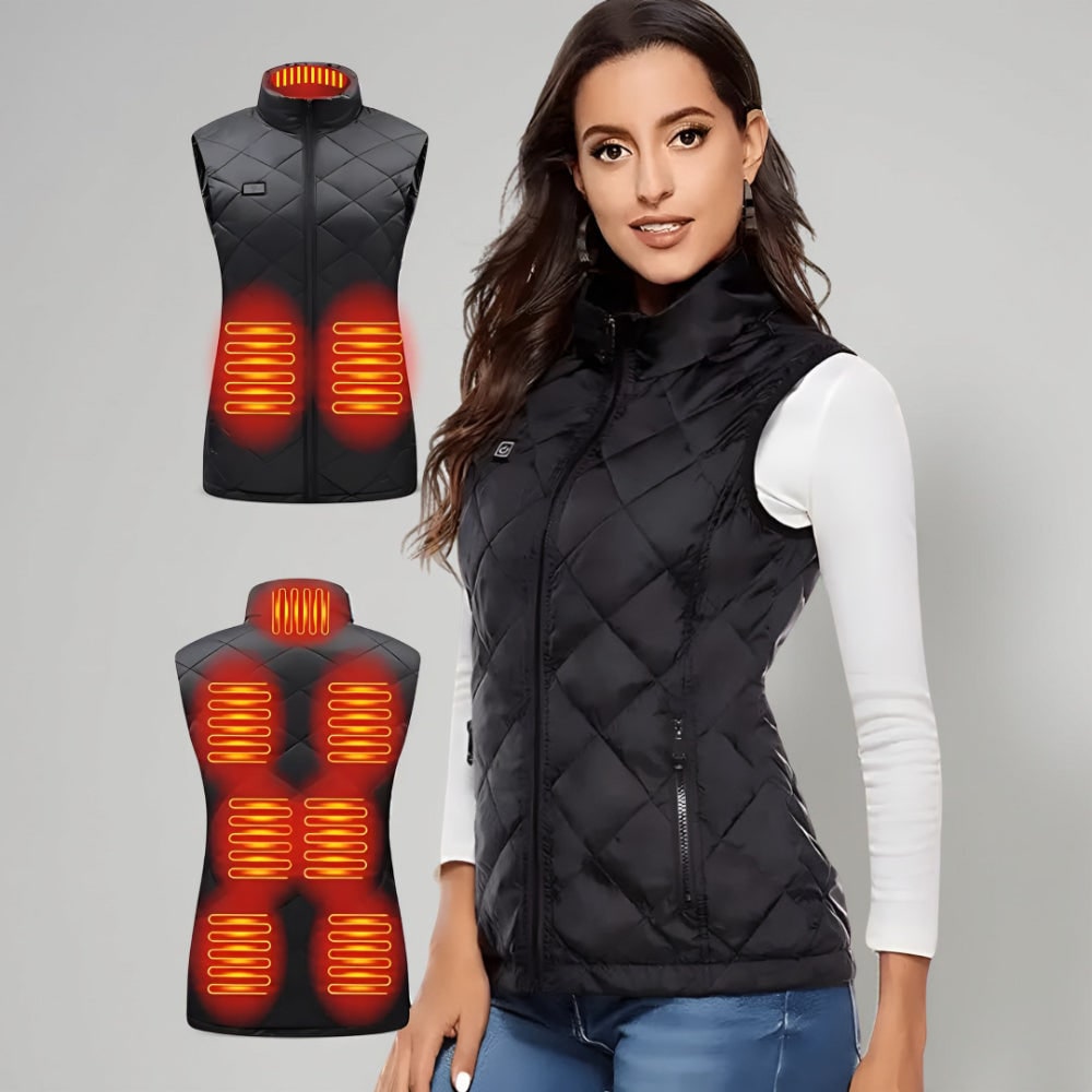 Women's Heated Vest with Electric Quilted Design and Stand Collar for Lightweight